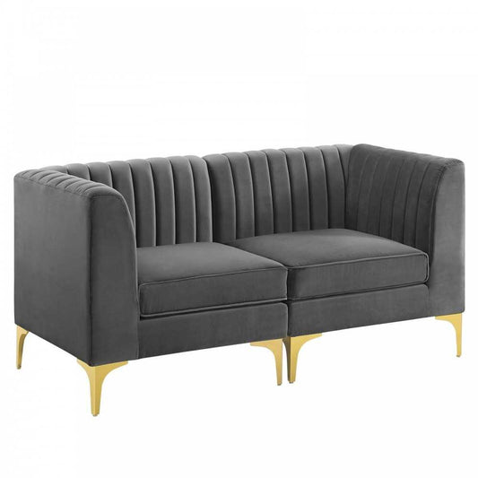 Triumph Channel Tufted Performance Velvet Loveseat, Gray