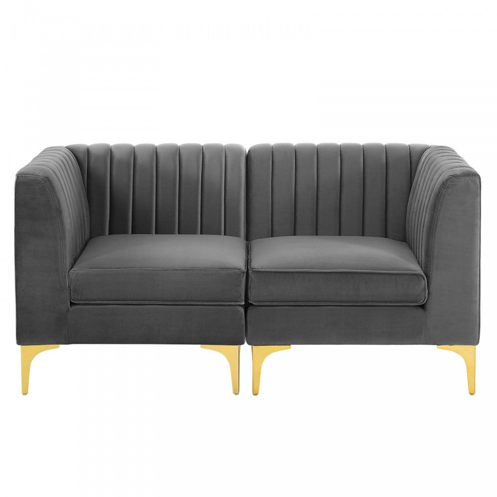 Triumph Channel Tufted Performance Velvet Loveseat, Gray