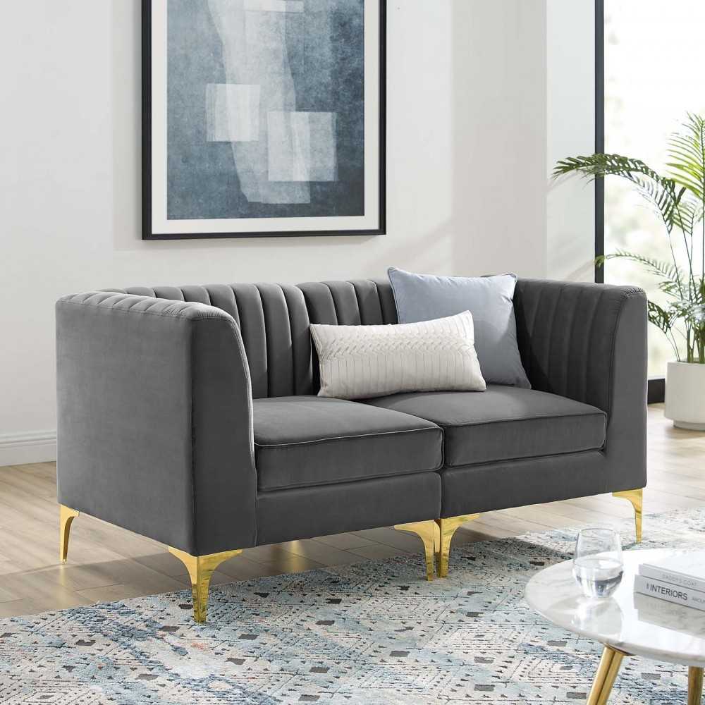 Triumph Channel Tufted Performance Velvet Loveseat, Gray