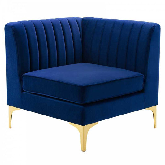 Triumph Channel Tufted Performance Velvet Sectional Sofa Corner Chair, Navy