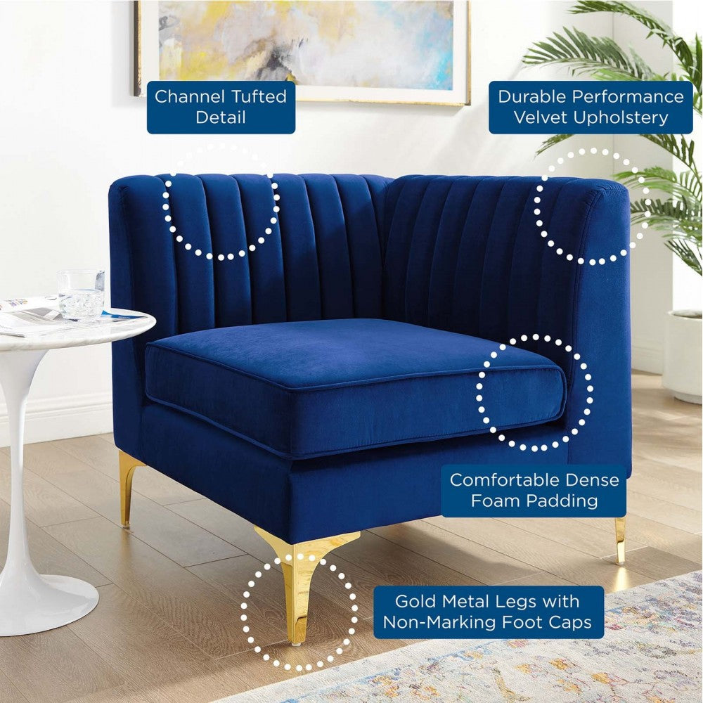 Triumph Channel Tufted Performance Velvet Sectional Sofa Corner Chair, Navy