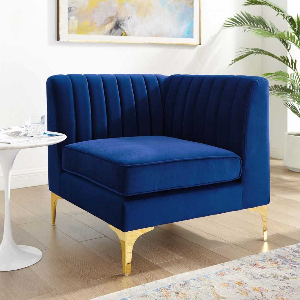 Triumph Channel Tufted Performance Velvet Sectional Sofa Corner Chair, Navy