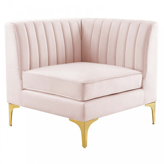 Triumph Channel Tufted Performance Velvet Sectional Sofa Corner Chair, Pink