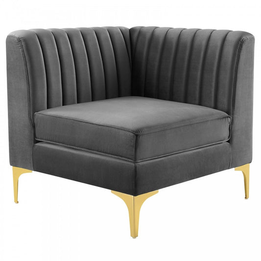 Triumph Channel Tufted Performance Velvet Sectional Sofa Corner Chair, Gray