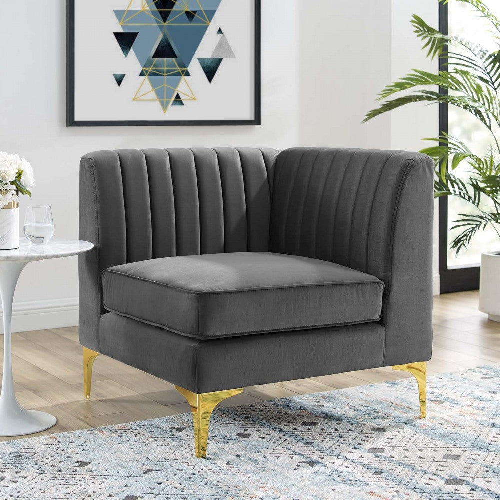 Triumph Channel Tufted Performance Velvet Sectional Sofa Corner Chair, Gray
