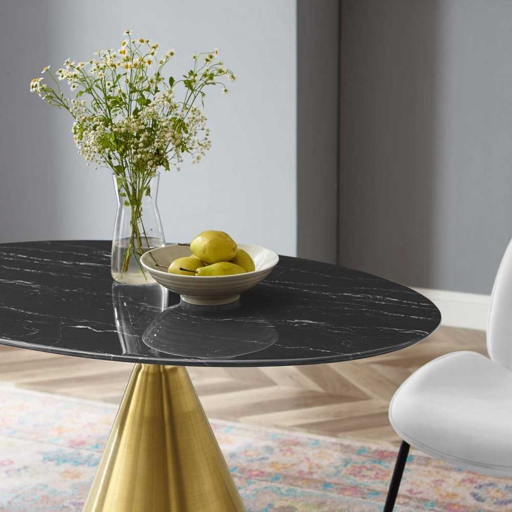 Tupelo 42" Oval Artificial Marble Dining Table, Gold Black