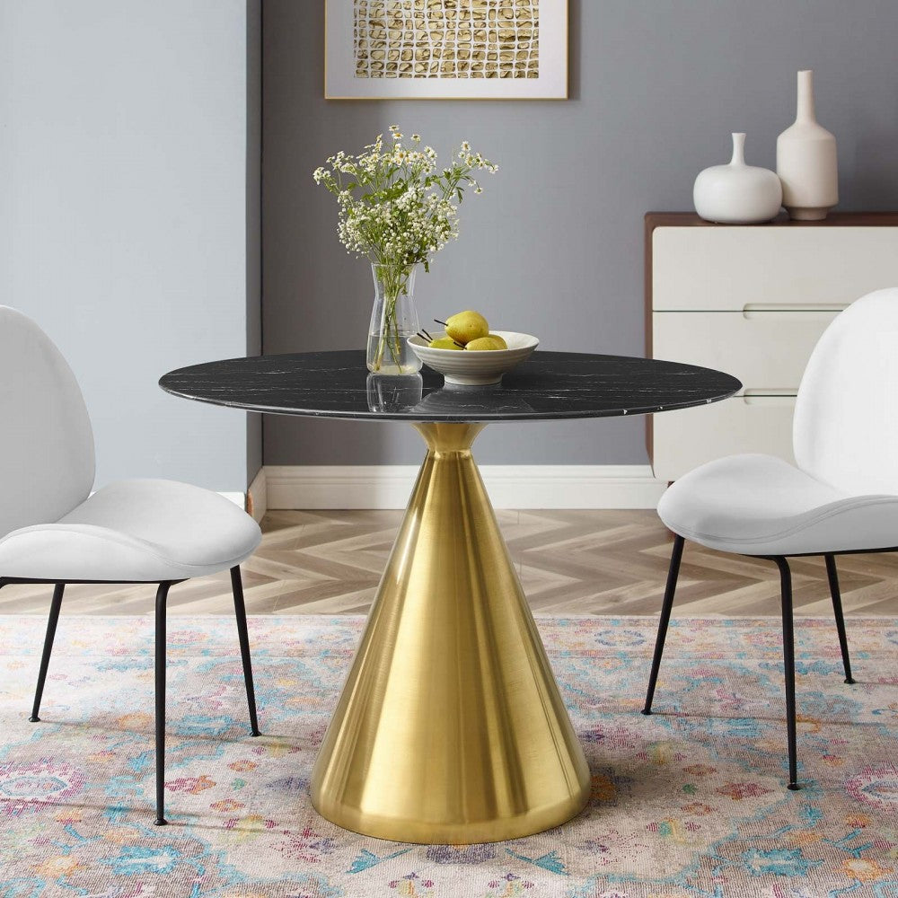 Tupelo 42" Oval Artificial Marble Dining Table, Gold Black