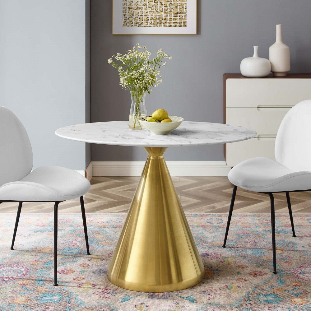 Tupelo 42" Oval Artificial Marble Dining Table, Gold White