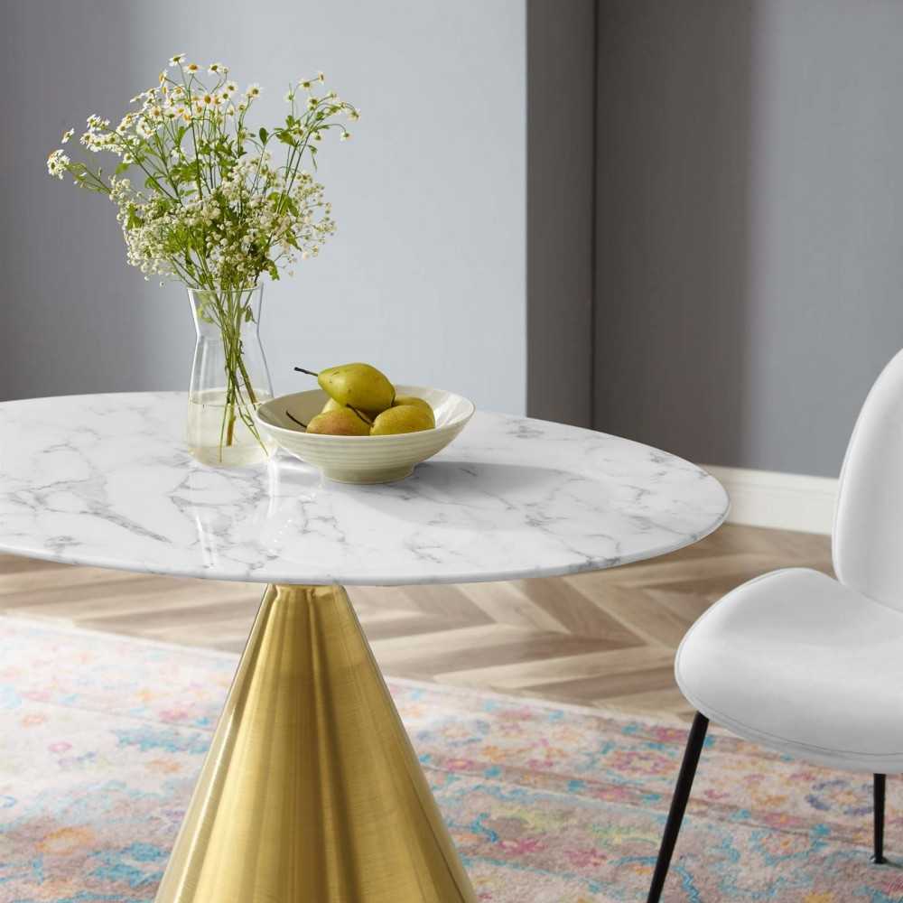 Tupelo 42" Oval Artificial Marble Dining Table, Gold White