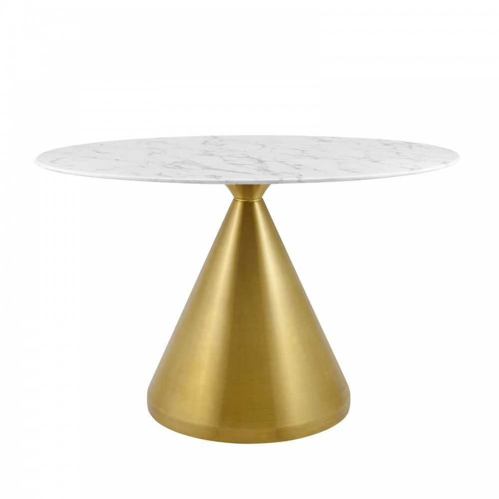 Tupelo 48" Oval Artificial Marble Dining Table, Gold White