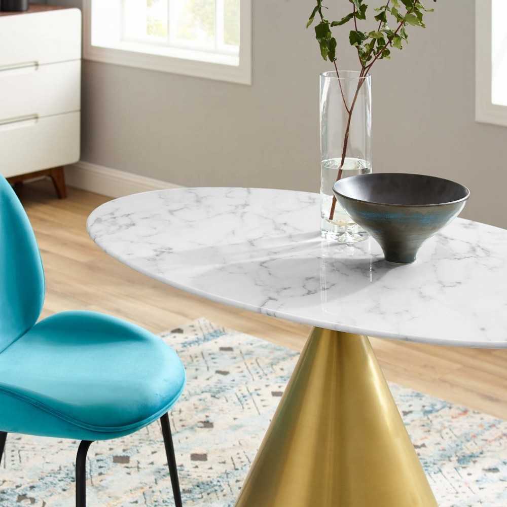 Tupelo 48" Oval Artificial Marble Dining Table, Gold White