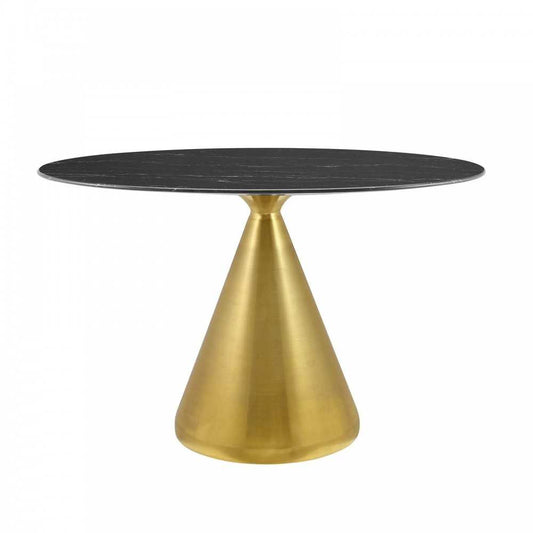 Tupelo 48" Oval Artificial Marble Dining Table, Gold Black