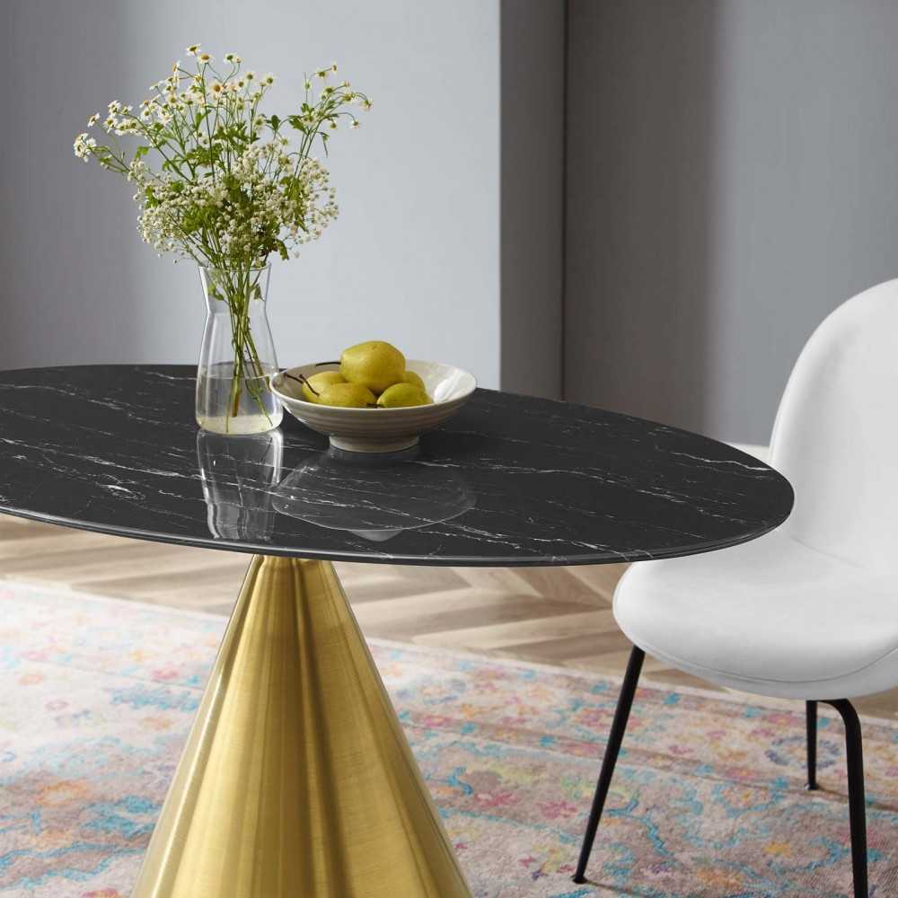 Tupelo 48" Oval Artificial Marble Dining Table, Gold Black