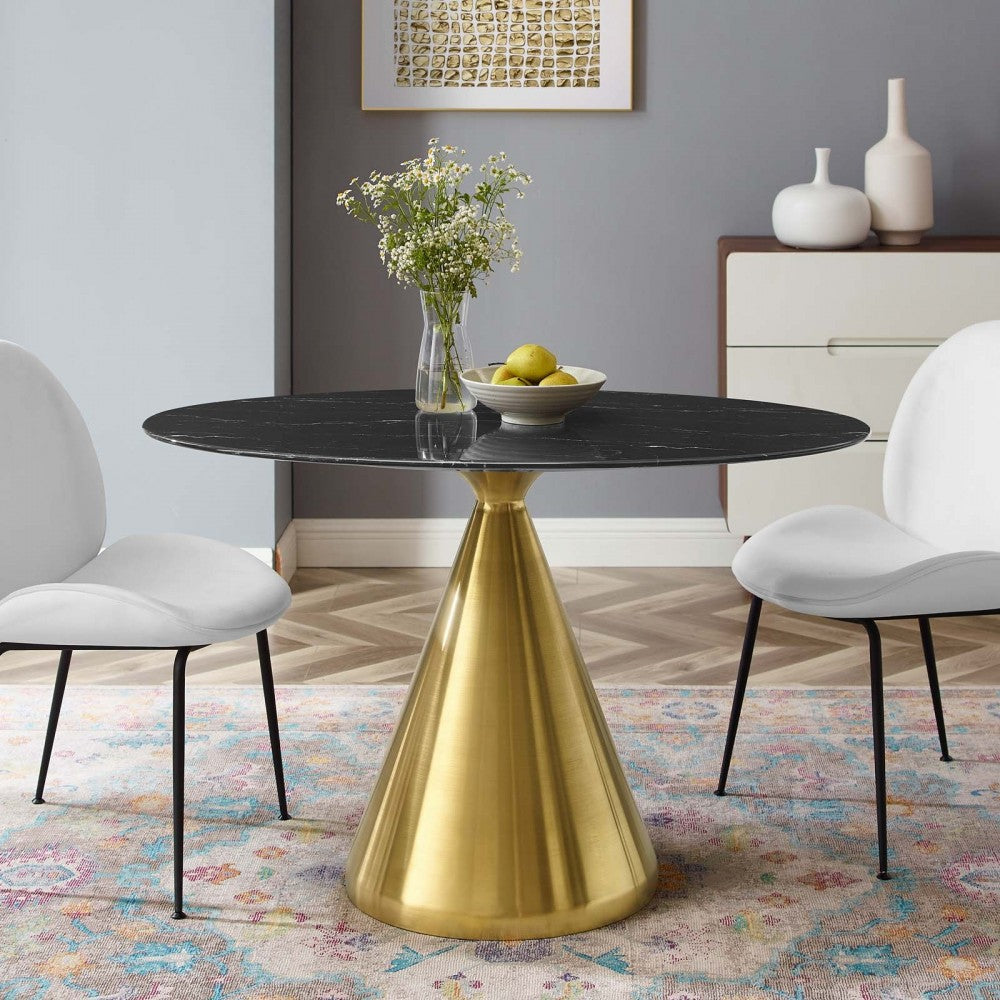 Tupelo 48" Oval Artificial Marble Dining Table, Gold Black