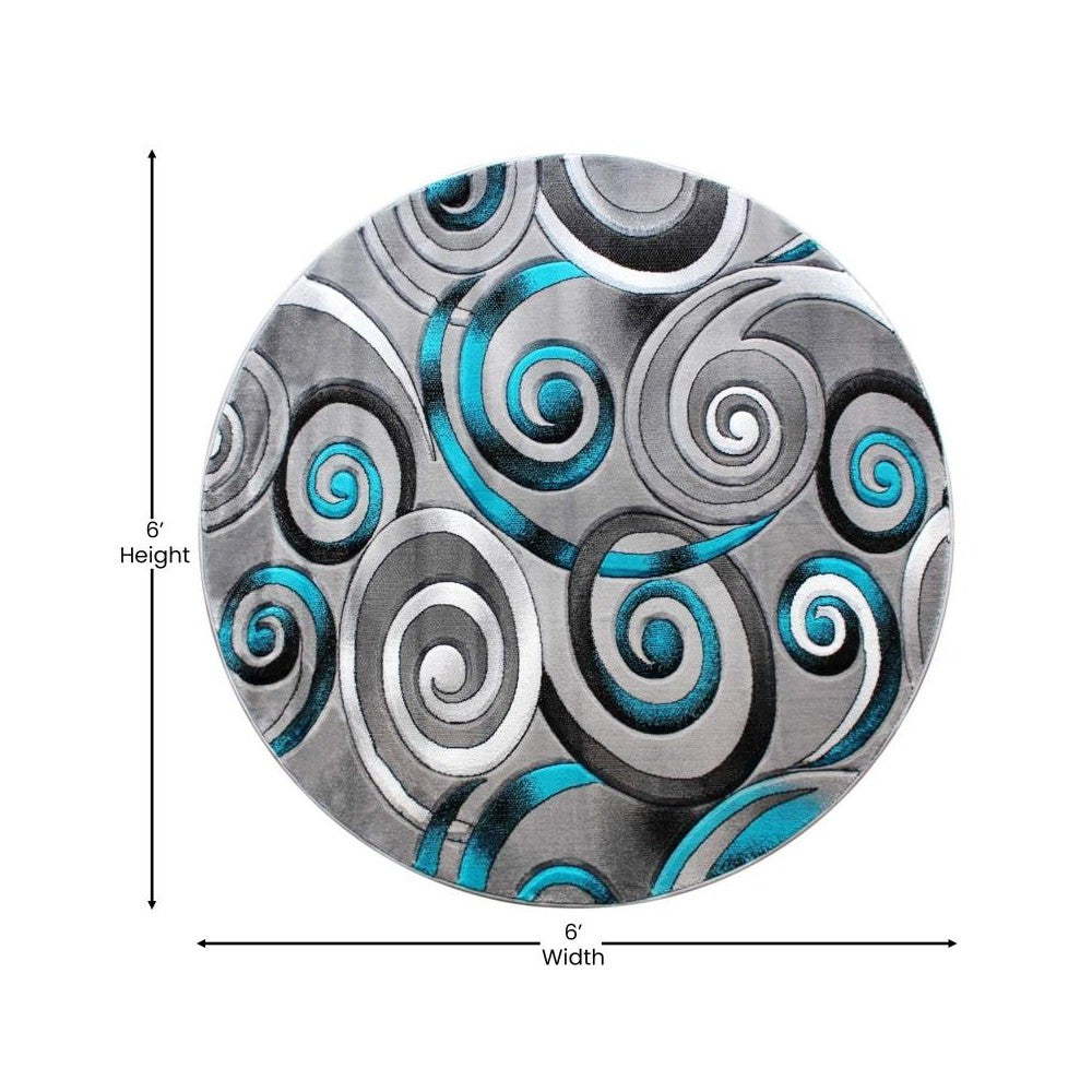 Turquoise 6x6 Swirl Area Rug