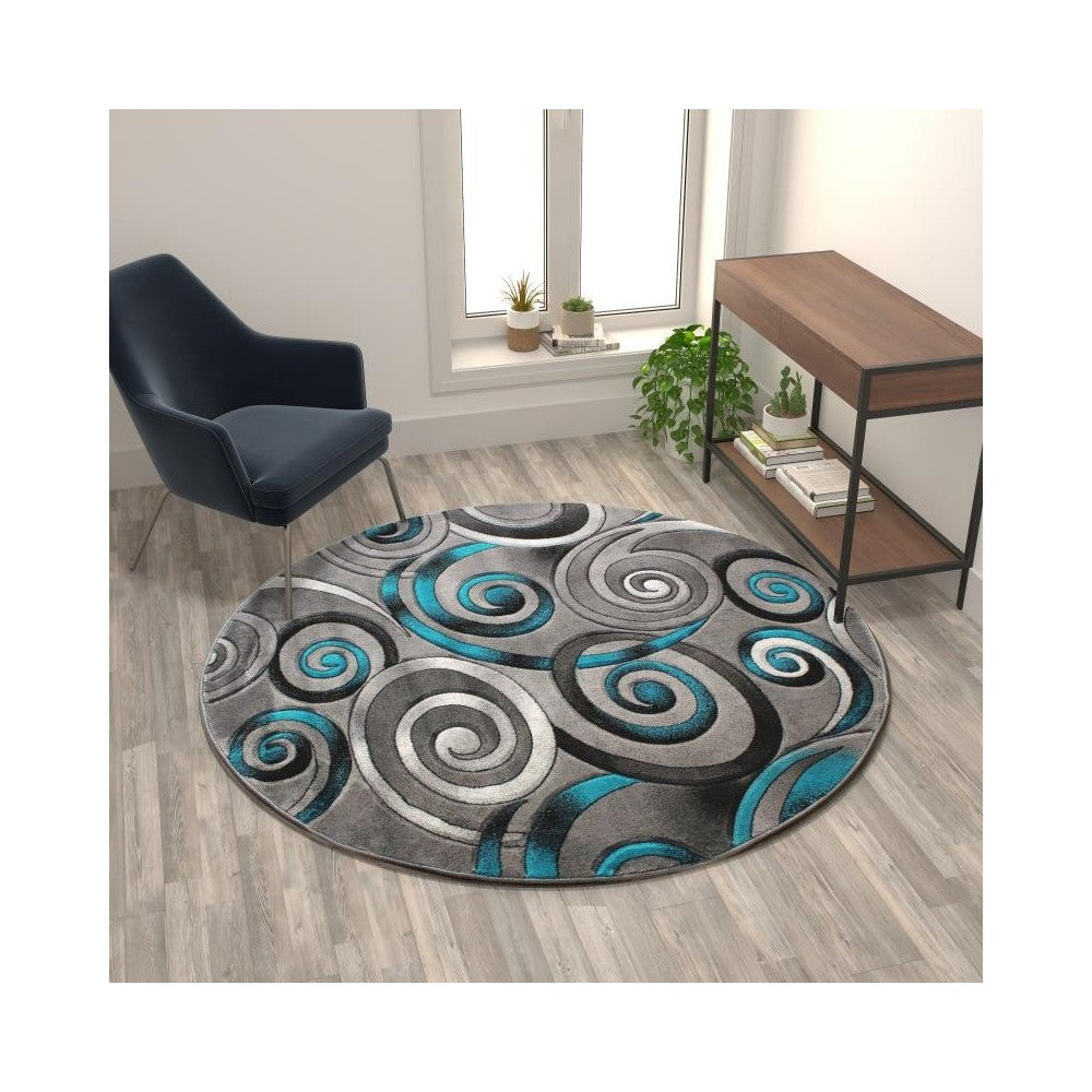 Turquoise 6x6 Swirl Area Rug