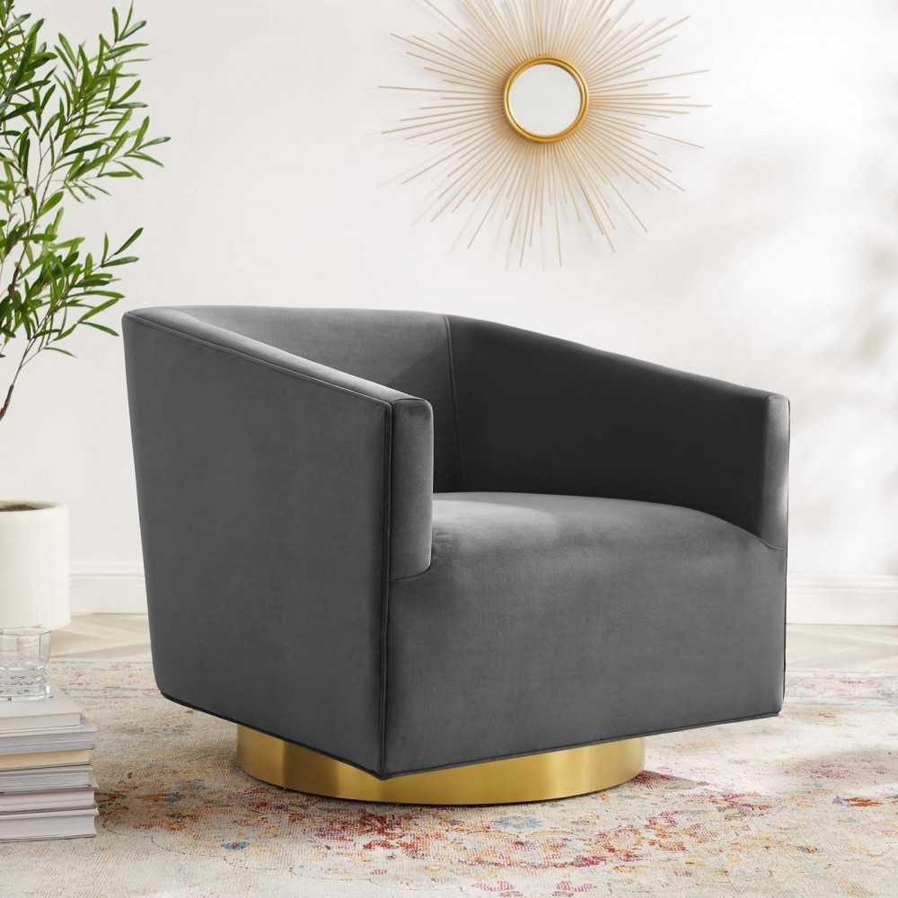 Twist Accent Lounge Performance Velvet Swivel Chair, Gold Charcoal