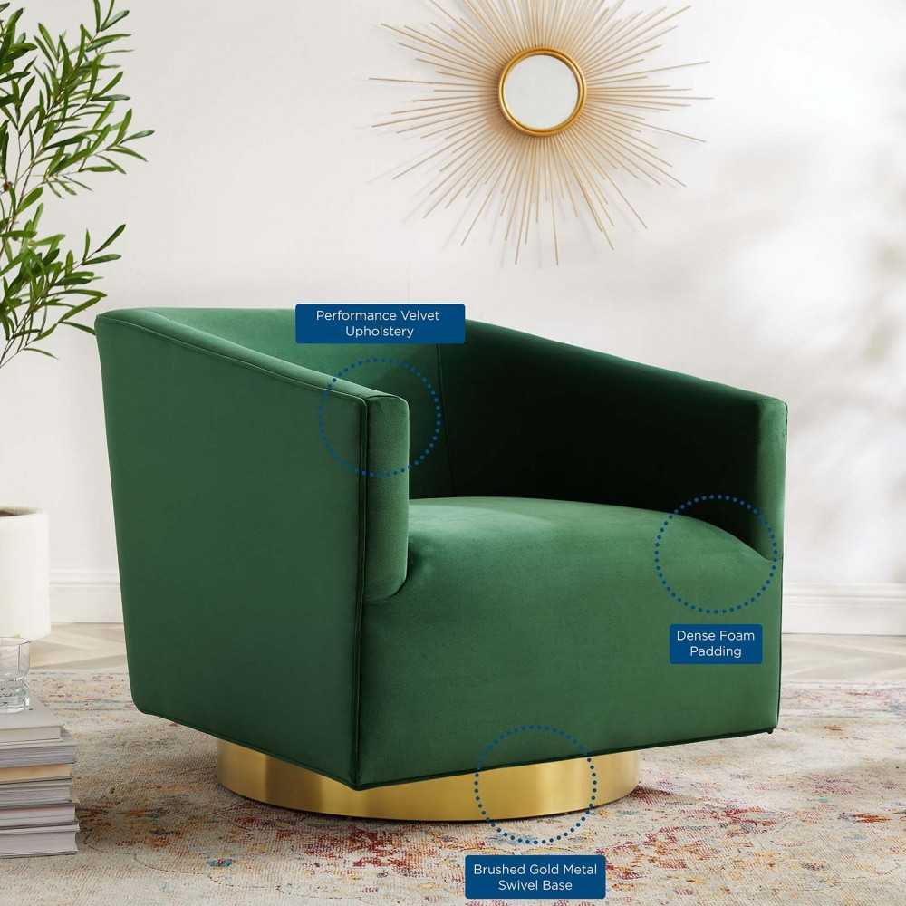 Twist Accent Lounge Performance Velvet Swivel Chair, Gold Emerald