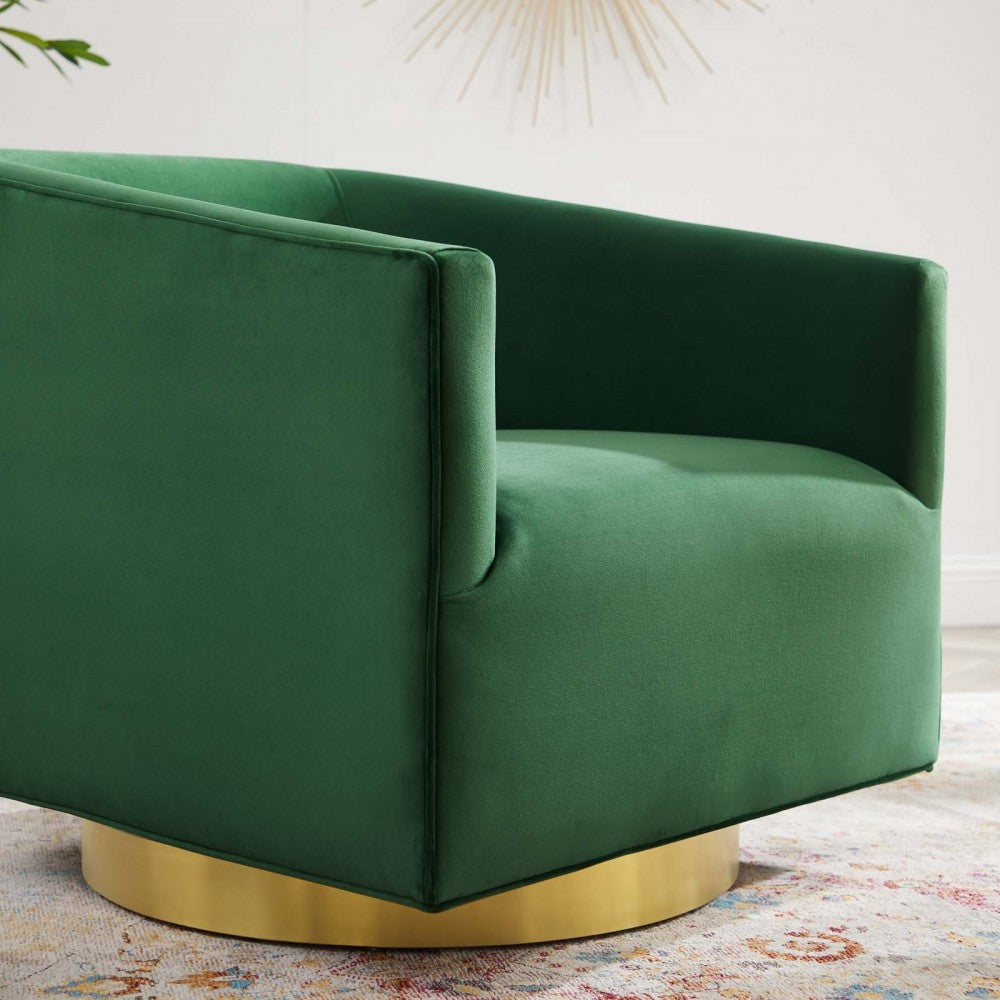 Twist Accent Lounge Performance Velvet Swivel Chair, Gold Emerald