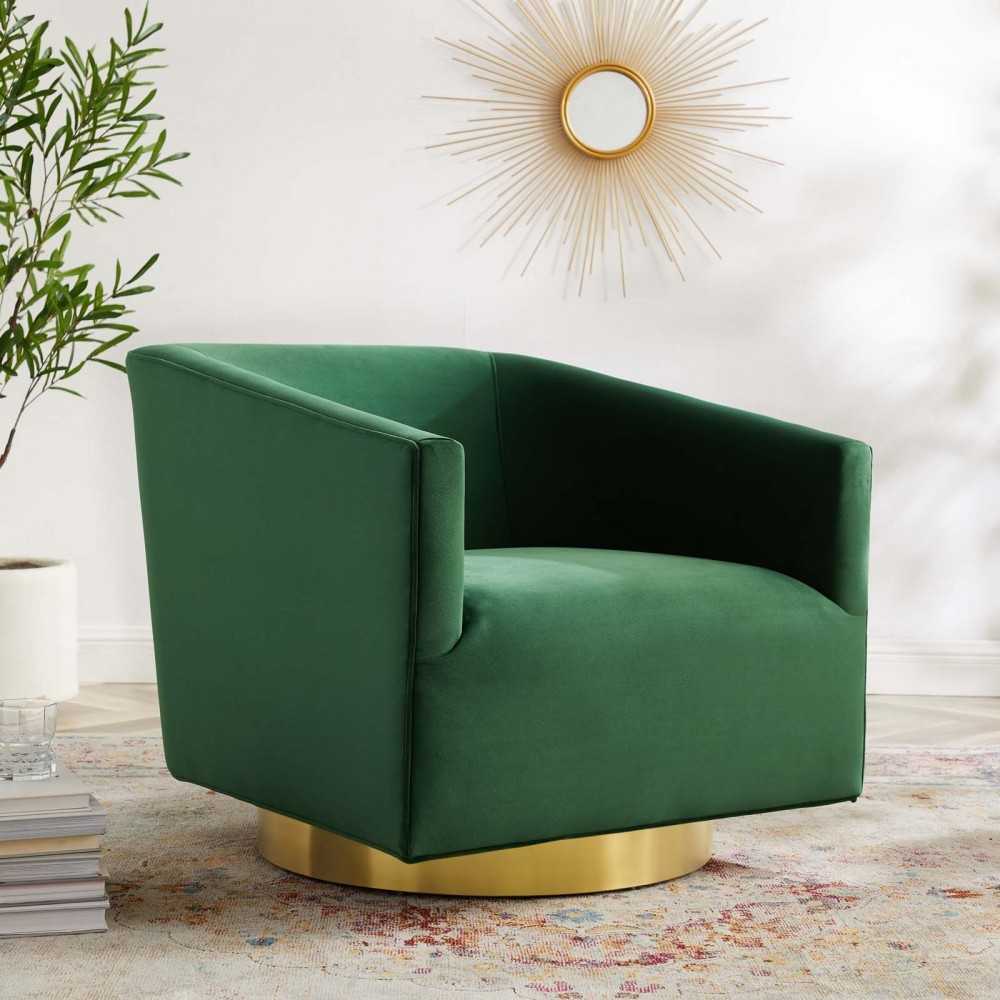 Twist Accent Lounge Performance Velvet Swivel Chair, Gold Emerald