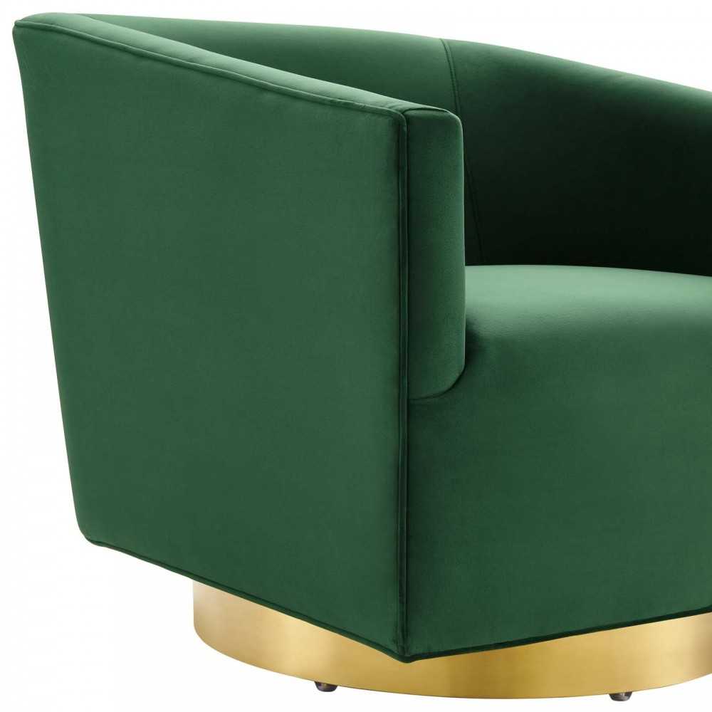 Twist Accent Lounge Performance Velvet Swivel Chair, Gold Emerald