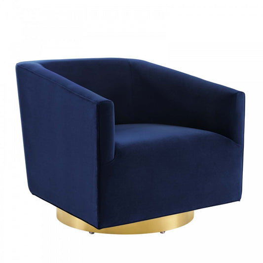 Twist Accent Lounge Performance Velvet Swivel Chair, Gold Midnight Blue