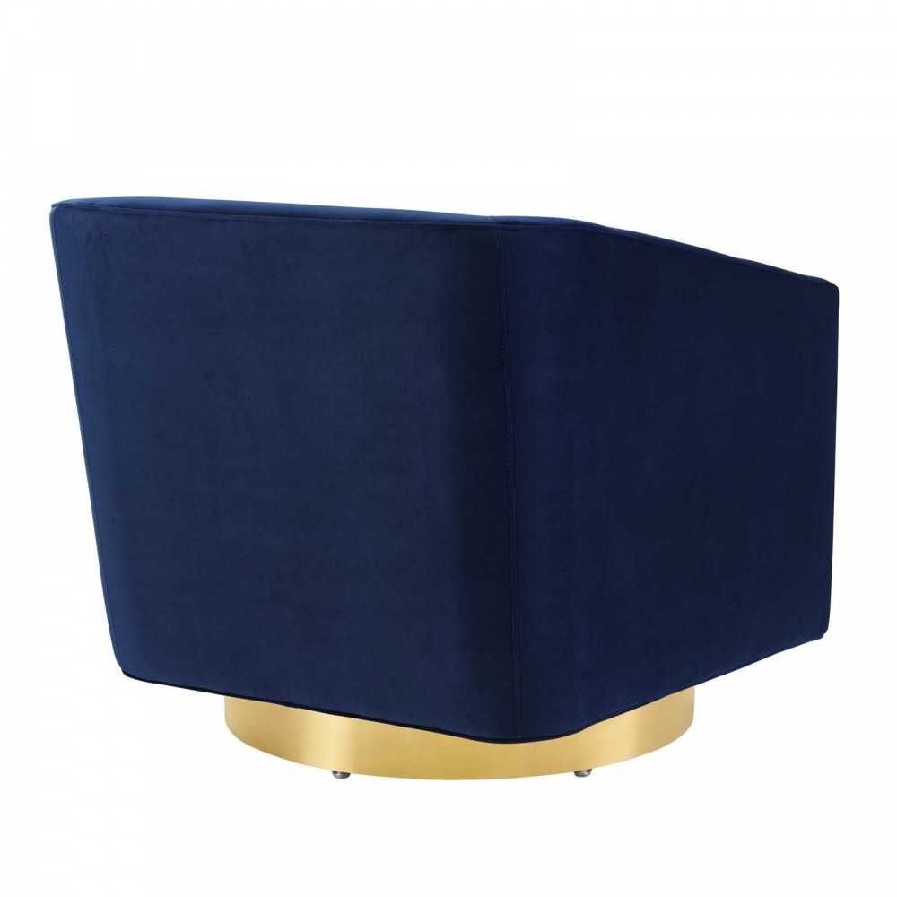 Twist Accent Lounge Performance Velvet Swivel Chair, Gold Midnight Blue