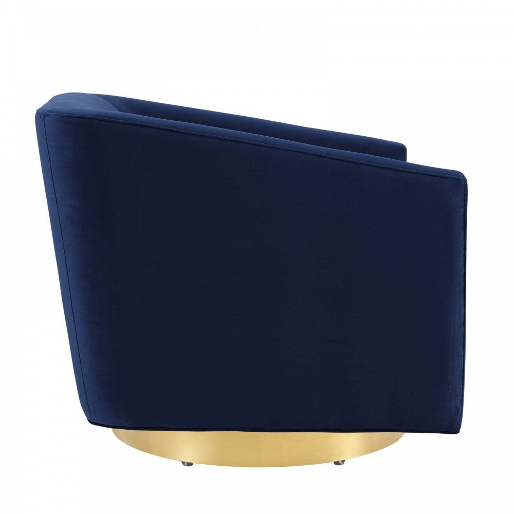Twist Accent Lounge Performance Velvet Swivel Chair, Gold Midnight Blue