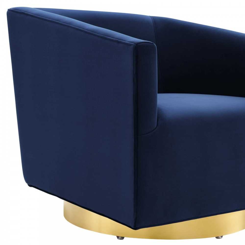 Twist Accent Lounge Performance Velvet Swivel Chair, Gold Midnight Blue
