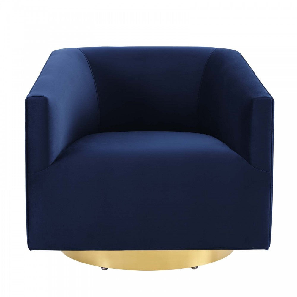 Twist Accent Lounge Performance Velvet Swivel Chair, Gold Midnight Blue