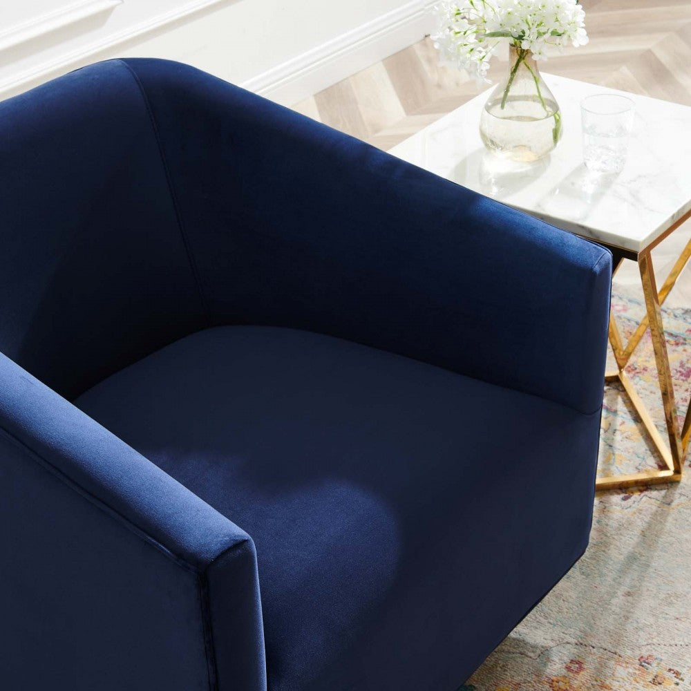 Twist Accent Lounge Performance Velvet Swivel Chair, Gold Midnight Blue