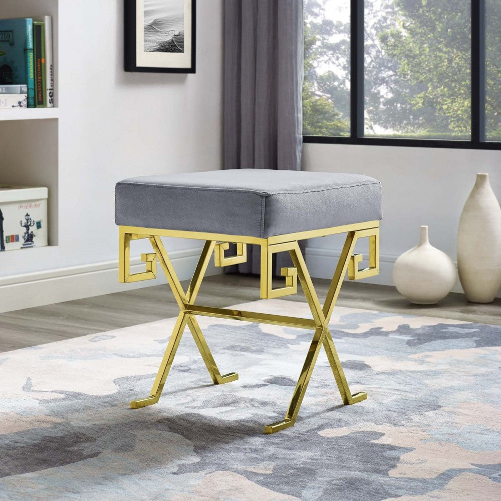 Twist Performance Velvet Bench, Gold Gray