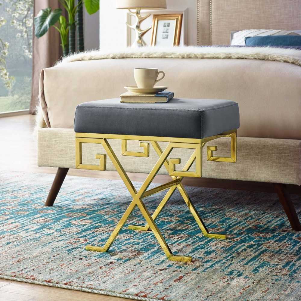 Twist Performance Velvet Bench, Gold Gray