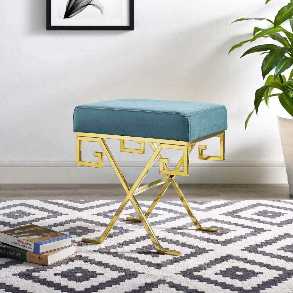 Twist Performance Velvet Bench, Sea Blue