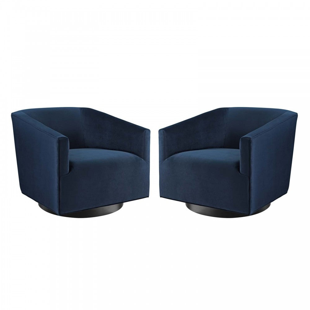 Twist Swivel Chair Performance Velvet Set of 2, Midnight Blue