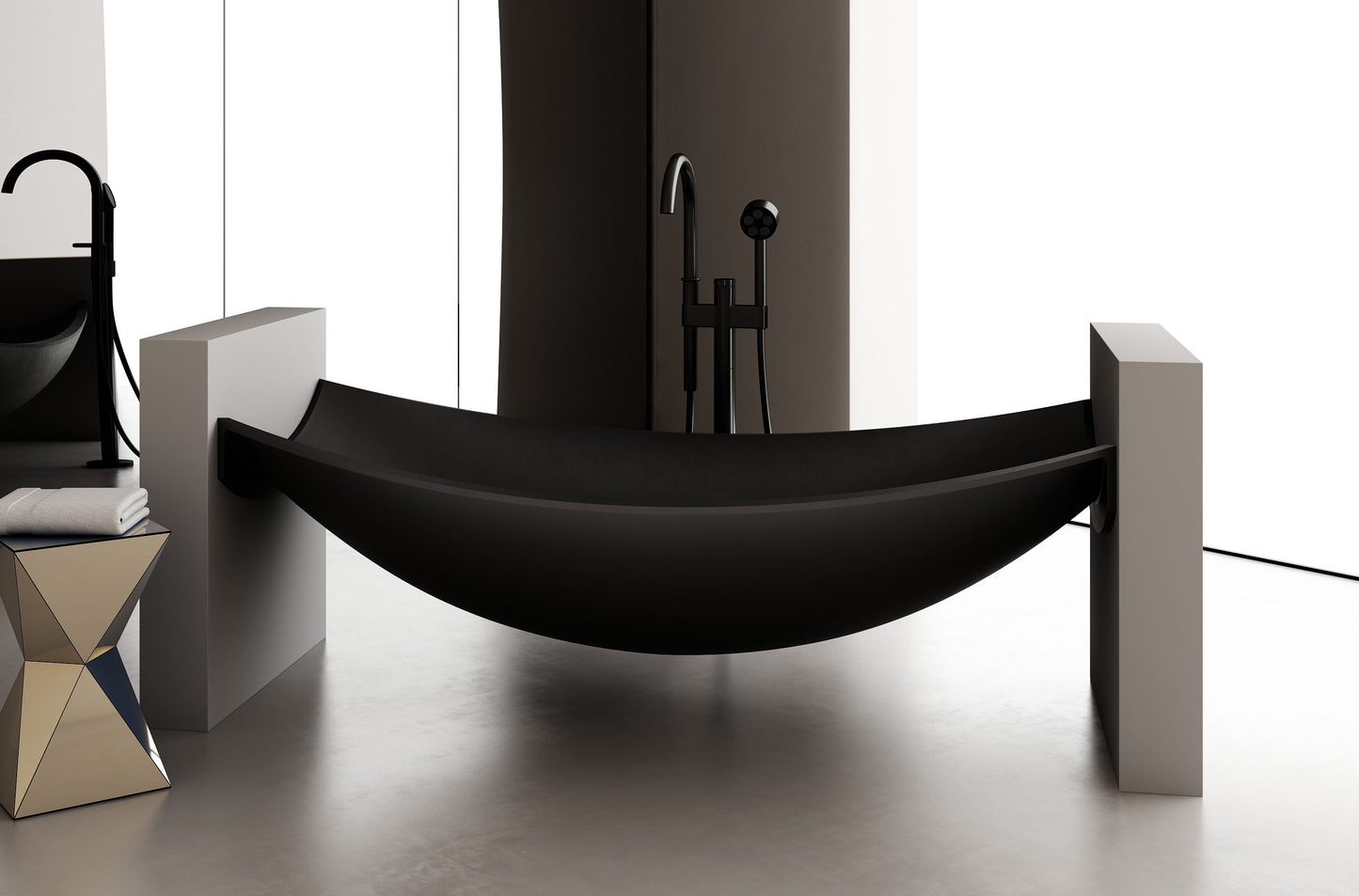 Black Matte 71" Solid Surface Resin Suspended Wall Mounted Hammock Bathtub