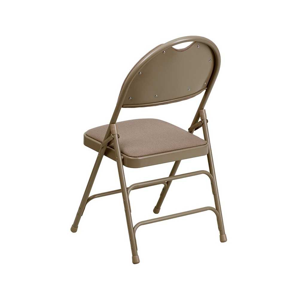Ultra-Premium Triple Braced Beige Fabric Metal Folding Chair with Easy-Carry Handle