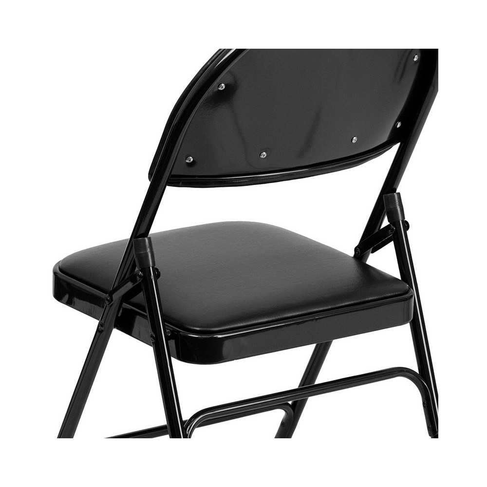 Ultra-Premium Triple Braced Black Vinyl Metal Folding Chair with Easy-Carry Handle