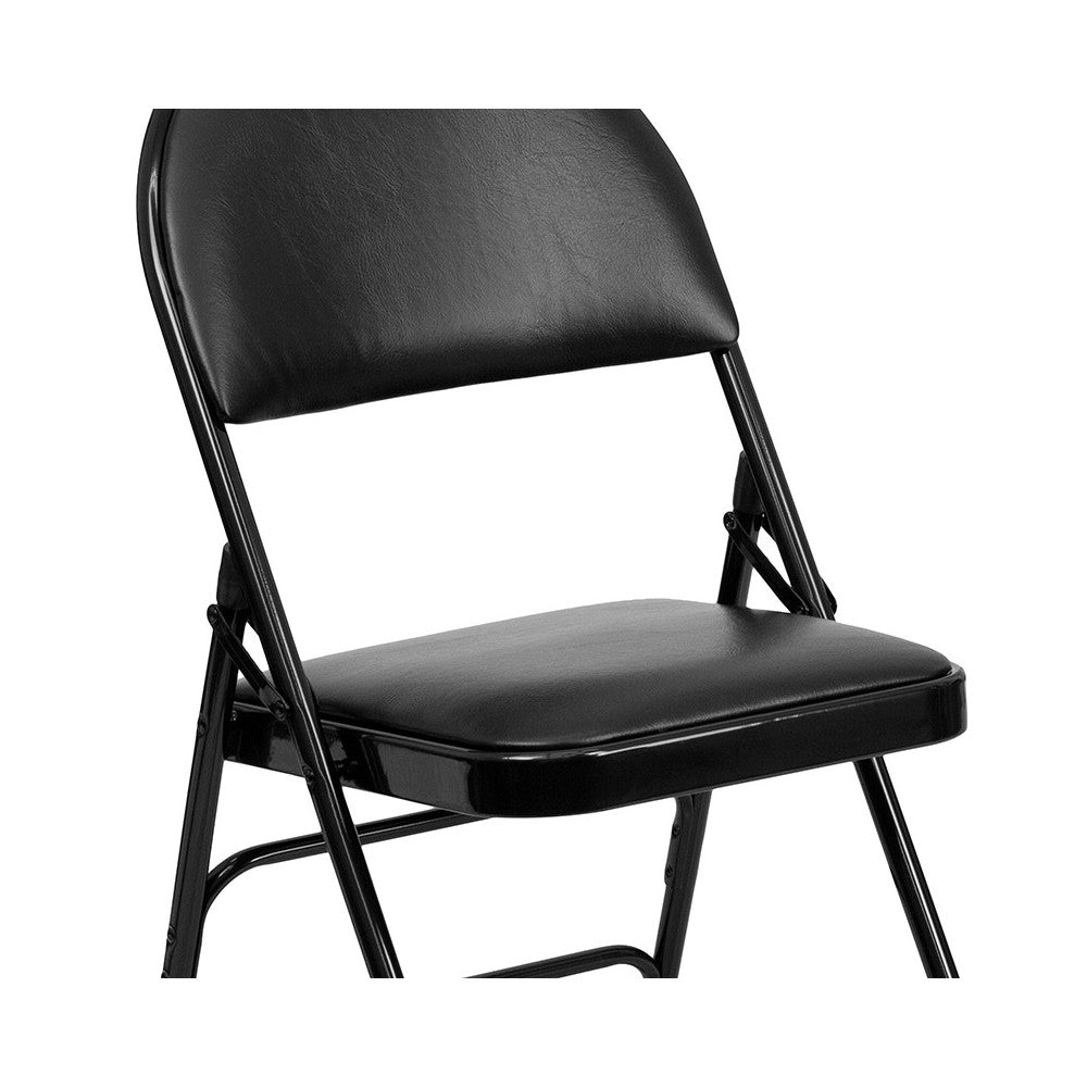Ultra-Premium Triple Braced Black Vinyl Metal Folding Chair with Easy-Carry Handle