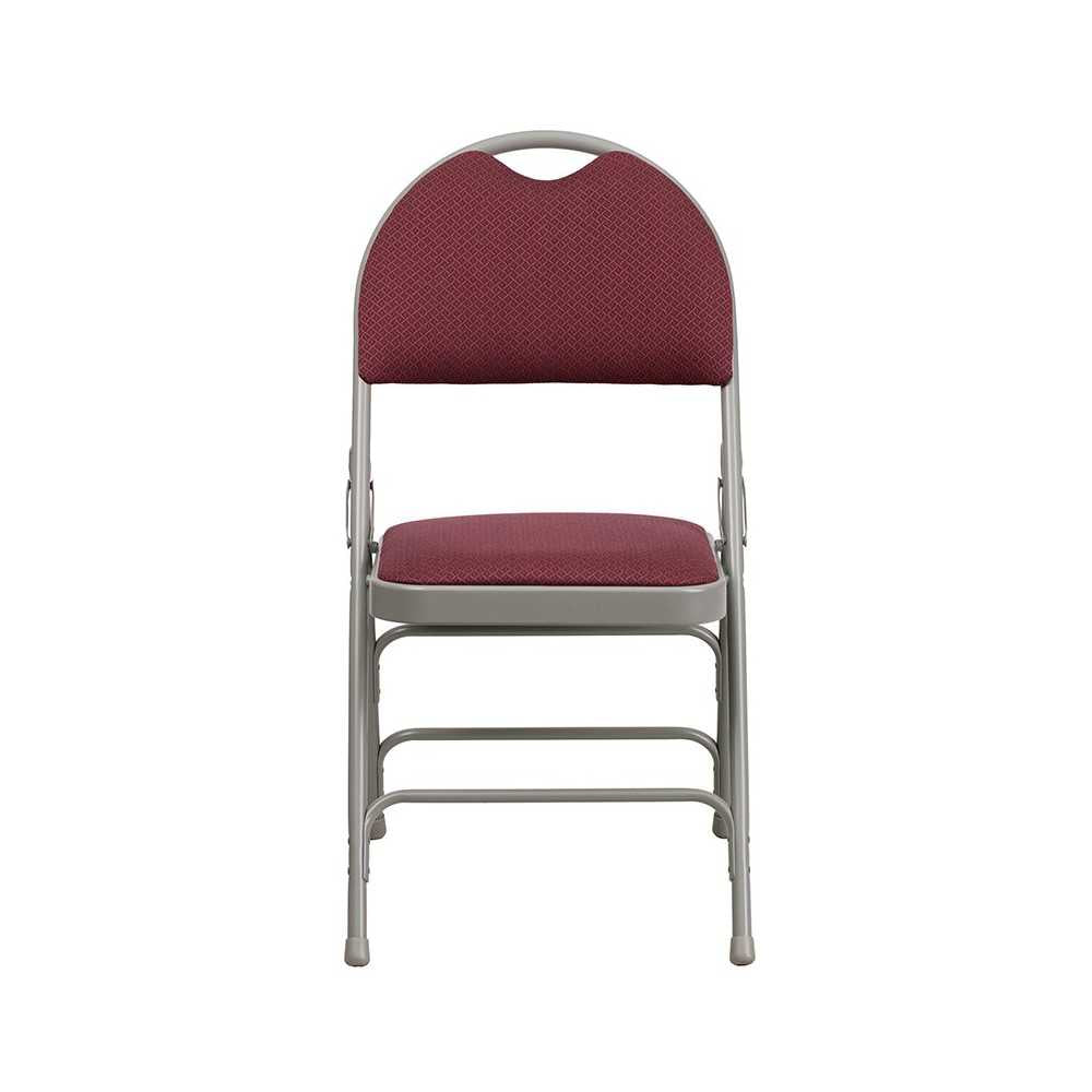 Ultra-Premium Triple Braced Burgundy Fabric Metal Folding Chair with Easy-Carry Handle
