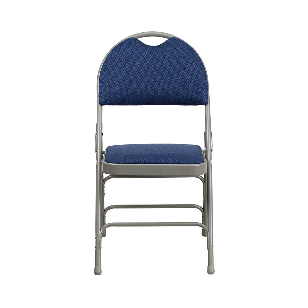 Ultra-Premium Triple Braced Navy Fabric Metal Folding Chair with Easy-Carry Handle