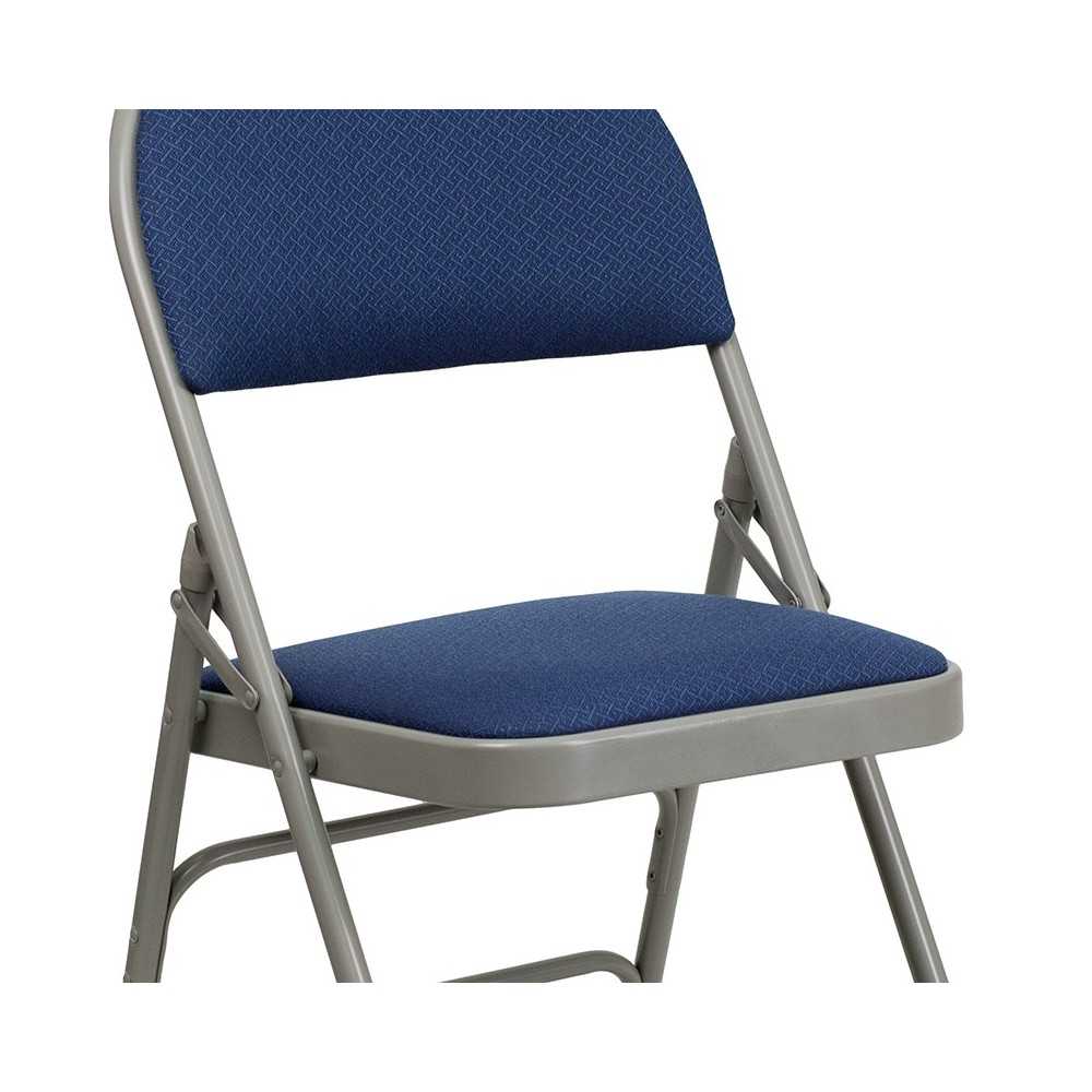 Ultra-Premium Triple Braced Navy Fabric Metal Folding Chair with Easy-Carry Handle