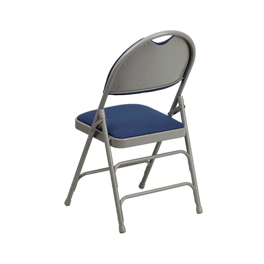 Ultra-Premium Triple Braced Navy Fabric Metal Folding Chair with Easy-Carry Handle