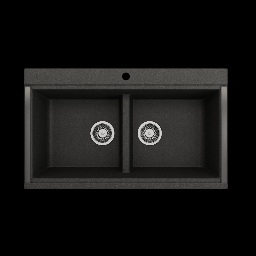 Undermount 33 in. Granite Composite Kitchen Sink with Integrated Workstation, Metallic Black, L