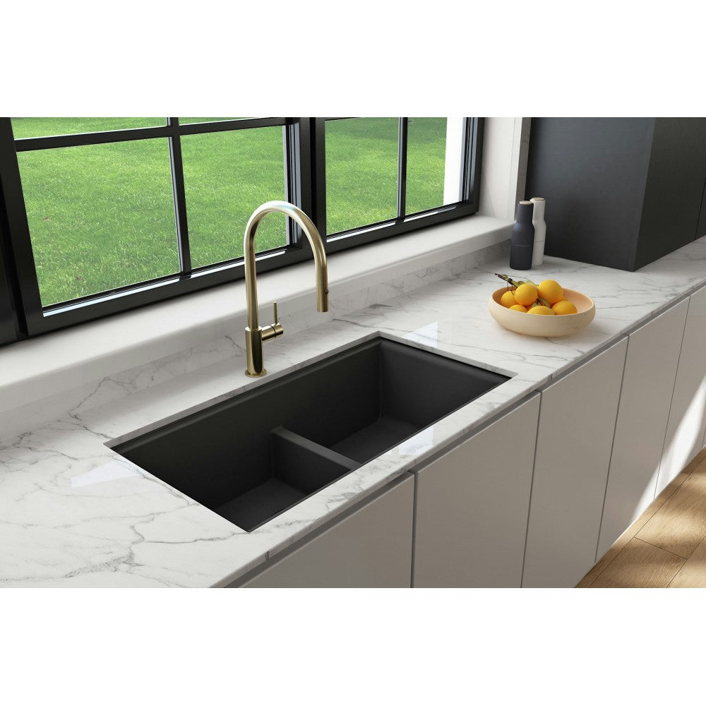 Undermount 33 in. Granite Composite Kitchen Sink with Integrated Workstation, Matte Black, M