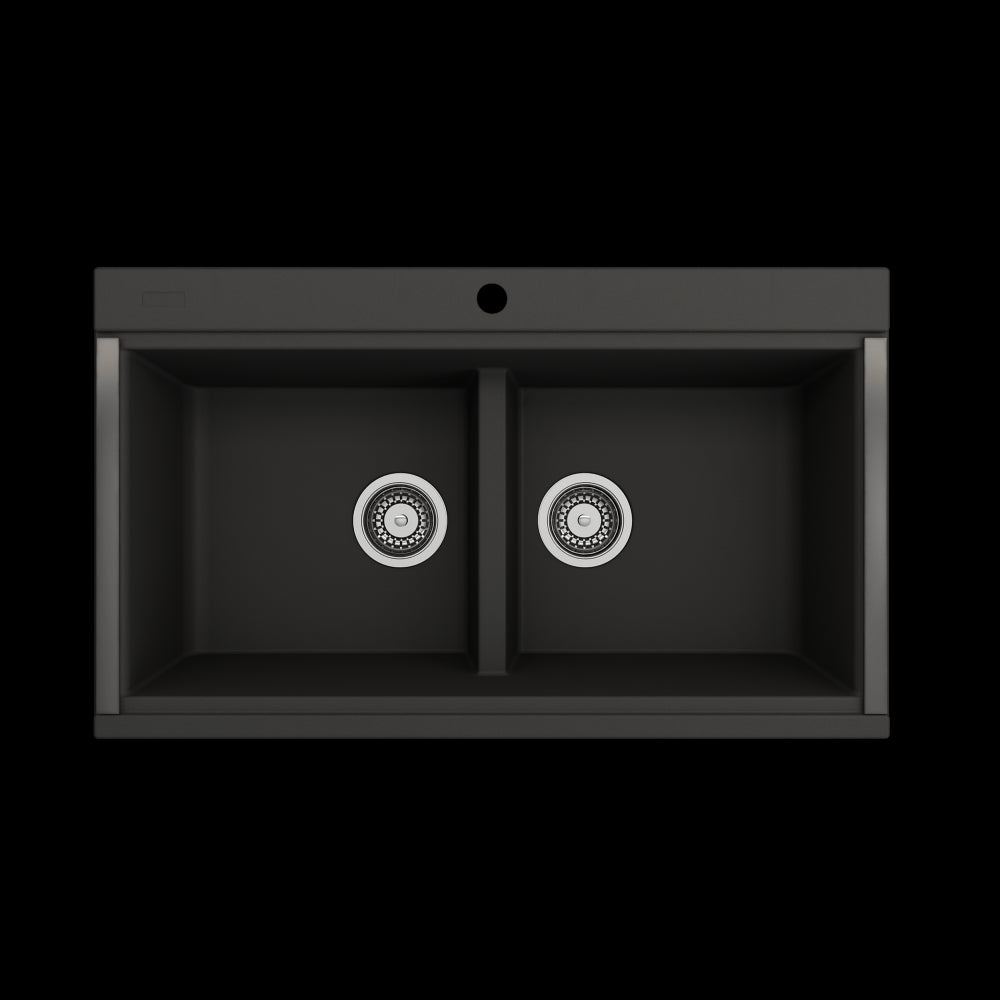 Undermount 33 in. Granite Composite Kitchen Sink with Integrated Workstation, Matte Black, M
