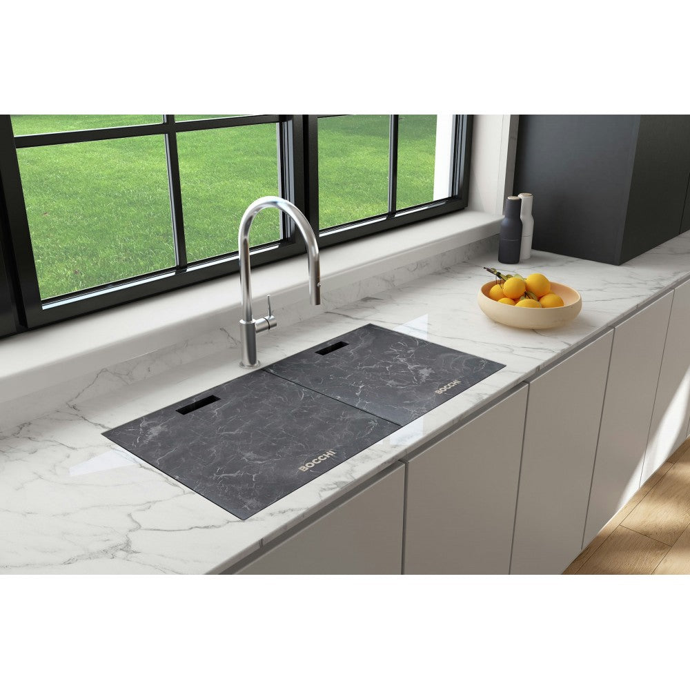 Undermount 33 in. Granite Composite Kitchen Sink with Integrated Workstation, Matte Black, L