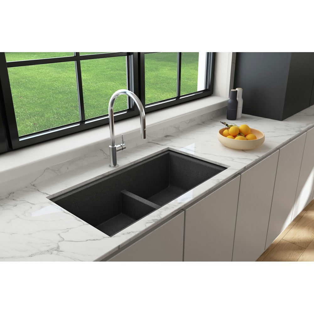 Undermount 33 in. Granite Composite Kitchen Sink with Integrated Workstation, Metallic Black, L