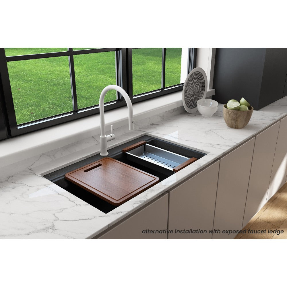 Undermount 33 in. Granite Composite Kitchen Sink with Integrated Workstation, Metallic Black, L