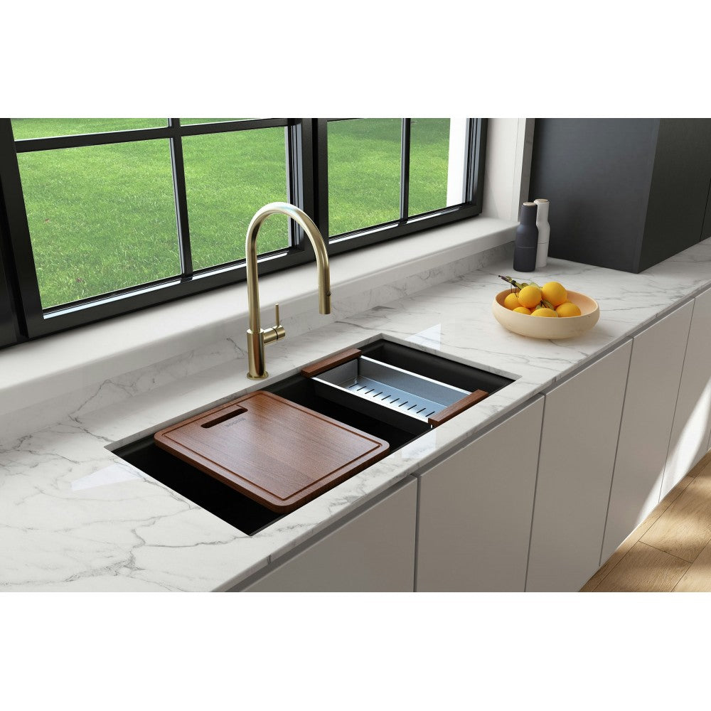 Undermount 33 in. Granite Composite Kitchen Sink with Integrated Workstation, Matte Black, L